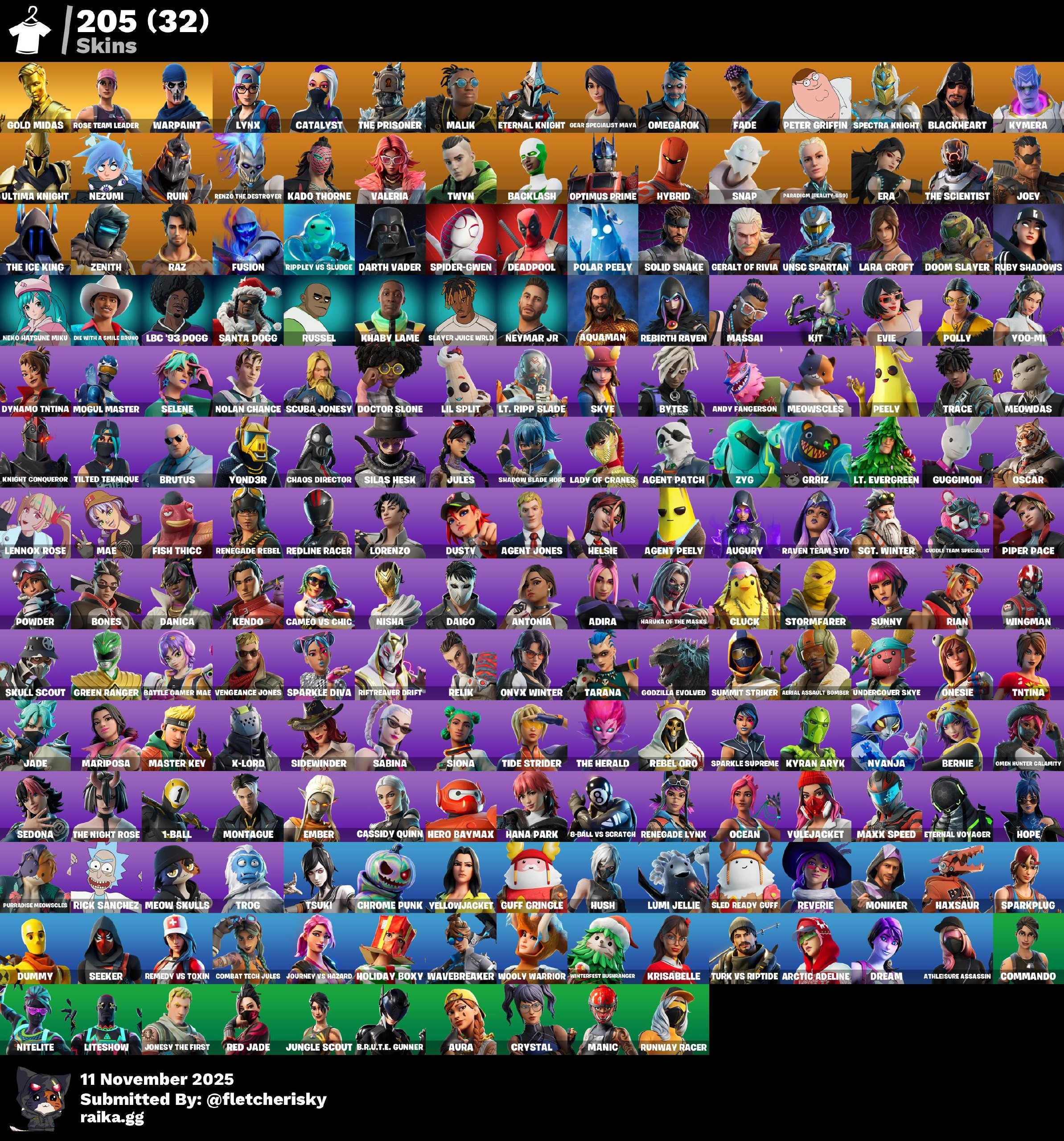 FORTNITE 205 SKINLI HESAP